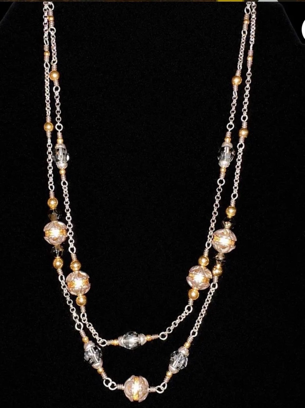 Brightened Two-Strand Gold and Silver Bead Necklace for Women